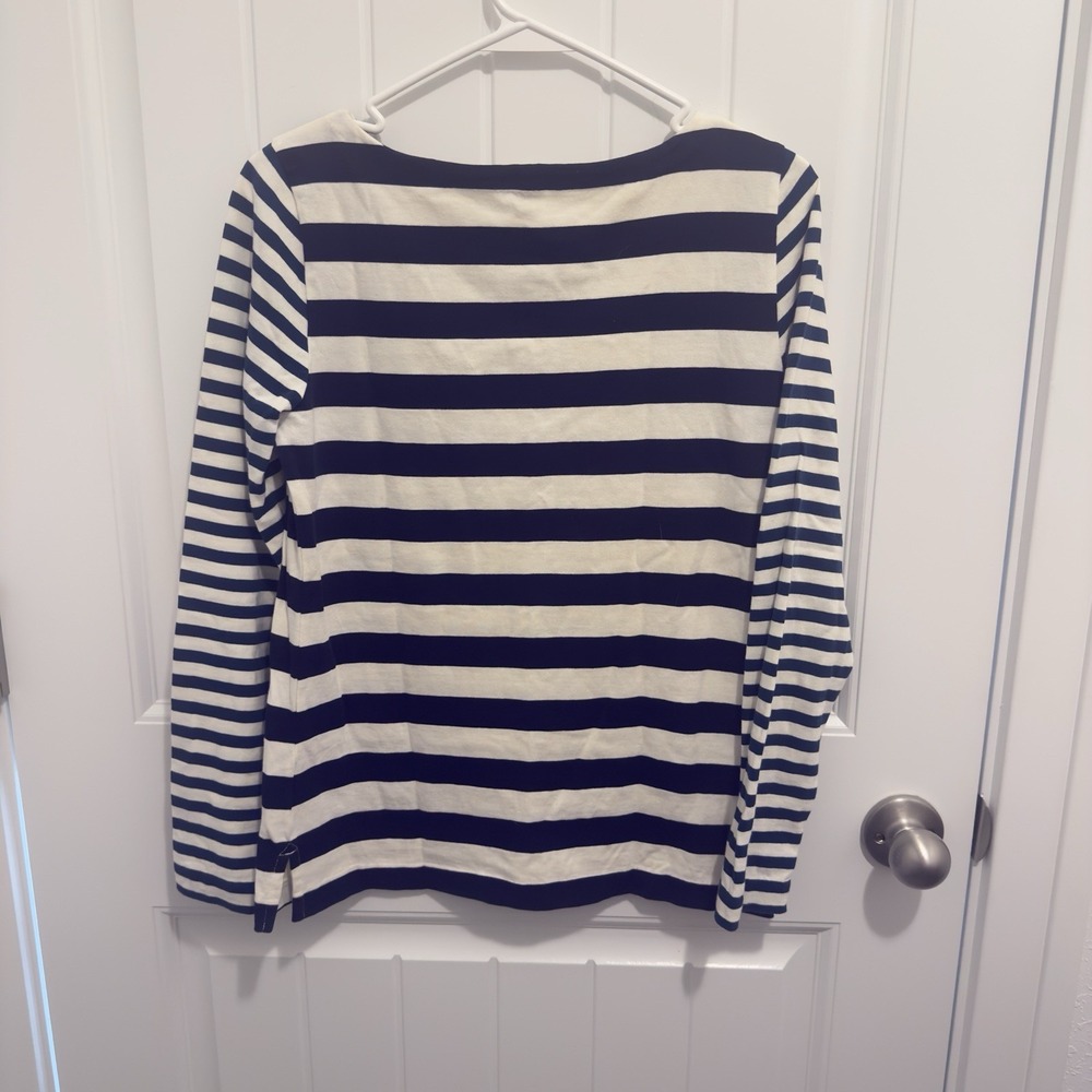 J.Crew‎ Women's Ivory Navy Stripe Tunic Shirt Teal Stripe Long Sleeves Size XS - Picture 2 of 6